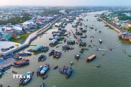 Chợ nổi Cái Răng (Cần Thơ) nhìn từ trên cao. (Ảnh: Thanh Liêm/TTXVN)