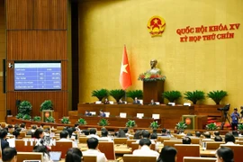 Quốc hội biểu quyết thông qua Nghị quyết của Quốc hội về việc thành lập Hội đồng bầu cử quốc gia. (Ảnh: Doãn Tấn/TTXVN)