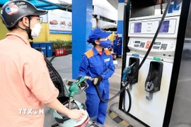 Mua bán xăng dầu tại một điểm kinh doanh của Petrolimex. (Ảnh: Trần Việt/TTXVN)