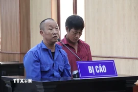 Hai bị cáo trong vụ án là Lê Văn Hỡi và Lê Văn Âu. (Ảnh: Huỳnh Sơn/TTXVN)