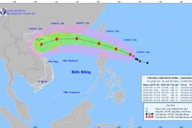 Vị trí tâm bão Ragasa và đường đi dự báo của bão. (Nguồn: Trung tâm Dự báo Khí tượng Thủy văn Quốc gia)