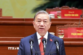 Tổng Bí thư Tô Lâm thay mặt Ban Chấp hành Trung ương Đảng khóa XIV phát biểu ý kiến. (Ảnh: TTXVN)