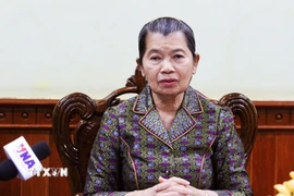 Samdech Kittisangha Bundit Men Sam An trả lời phỏng vấn phóng viên TTXVN về Đại hội XIV của Đảng Cộng sản Việt Nam. (Ảnh: Quang Anh/TTXVN)