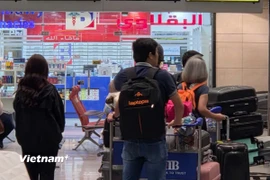 Đoàn công dân Việt Nam vào sân bay ở Cairo (Ai Cập) để về nước. (Ảnh: Đại sứ quán Việt Nam tại Israel cung cấp)