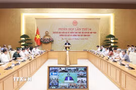 Thủ tướng Phạm Minh Chính chủ trì Phiên họp lần thứ 14 của Ban Chỉ đạo Quốc gia về chống khai thác hải sản bất hợp pháp. (Ảnh: Dương Giang/TTXVN)