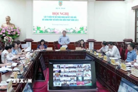 Hội nghị lấy ý kiến về dự thảo Nghị quyết sửa đổi, bổ sung một số điều của Hiến pháp năm 2013 của Bộ Tư pháp. (Ảnh: Phạm Kiên/TTXVN)