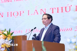 Thủ tướng Phạm Minh Chính phát biểu khai mạc Phiên họp lần thứ nhất của Ban Chỉ đạo của Chính phủ về phát triển khoa học, công nghệ, đổi mới sáng tạo, chuyển đổi số và Đề án 06. (Ảnh: Dương Giang/TTXVN)