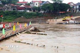 Việc đóng cầu phao Phong Châu là cần thiết nhằm đảm bảo an toàn cho đến khi có thông báo mới. (Ảnh: Tạ Toàn/TTXVN)