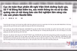 Bộ Y tế vào cuộc vụ quảng cáo Nestlé Milo liên quan Viện Dinh dưỡng