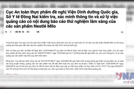 Bộ Y tế vào cuộc vụ quảng cáo Nestlé Milo liên quan Viện Dinh dưỡng