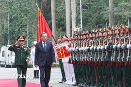 Tổng Bí thư Tô Lâm đến dự lễ kỷ niệm 80 năm Ngày truyền thống Tổng cục Chính trị Quân đội Nhân dân Việt Nam. (Ảnh: Thống Nhất/TTXVN)