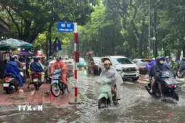Mưa lớn gây ngập lụt nhiều nơi ở Hà Nội. (Ảnh: Minh Quyết/TTXVN)
