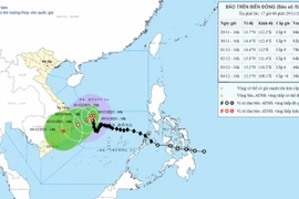 vị trí và hướng di chuyển của bão số 15. (Nguồn: Trung tâm Dự báo Khí tượng Thủy văn Quốc gia)
