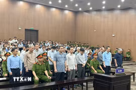 Các bị cáo nghe Tòa tuyên án. (Ảnh: Kim Anh/TTXVN)