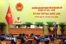 Quang cảnh kỳ họp thứ 25 Hội đồng Nhân dân thành phố Hà Nội. (Ảnh: Văn Điệp/TTXVN)