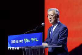 Cựu Tổng thống Hàn Quốc Moon Jae In phát biểu tại một sự kiện ở Goyang, tây bắc Seoul, ngày 6/1/2024. (Ảnh: Yonhap/TTXVN)