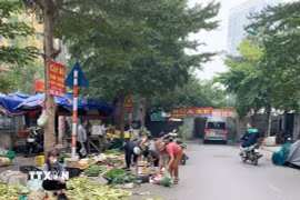 Chợ tạm chợ cóc không đảm bảo an vệ sinh thực phẩm và mất mỹ quan đô thị. (Ảnh: Phương Anh/TTXVN)