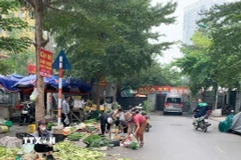 Chợ tạm chợ cóc không đảm bảo an vệ sinh thực phẩm và mất mỹ quan đô thị. (Ảnh: Phương Anh/TTXVN)