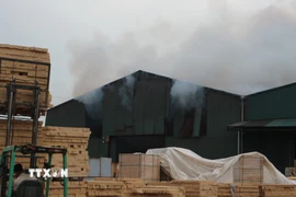 Hiện trường đám cháy lớn. (Ảnh Mạnh Khánh/TTXVN)