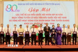 Phó Chủ tịch Quốc hội Trần Quang Phương phát biểu tại buổi gặp mặt. (Ảnh: Hoàng Hải/TTXVN)