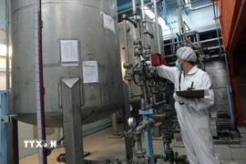 Nhân viên kỹ thuật kiểm tra thiết bị làm giàu uranium tại nhà máy ở Isfahan, Iran. (Ảnh: AFP/TTXVN)