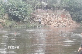 Các lực lượng chức năng đang tìm kiếm nạn nhân. (Ảnh: TTXVN phát)