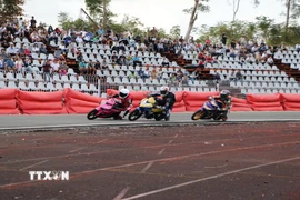 Các vận động viên tranh tài quyết liệt. (Ảnh: Hồng Thái/TTXVN)