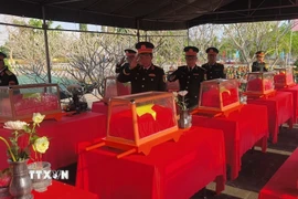 Đại biểu bày tỏ lòng thành kính trước anh linh anh hùng liệt sỹ. (Ảnh: Huỳnh Phúc Hậu/TTXVN)