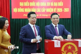 Ông Lê Mạnh Hùng, quyền Bộ trưởng Bộ Công Thương, bỏ phiếu bầu cử. (Ảnh: Minh Thu/TTXVN)