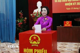 Phó Chủ tịch Quốc hội Nguyễn Thị Thanh bỏ phiếu tại Khu vực bỏ phiếu số 27, phường Hoa Lư, tỉnh Ninh Bình. (Ảnh: Hải Yến/TTXVN)