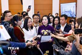 Phó Chủ tịch Quốc hội Nguyễn Thị Thanh phát biểu tại Trung tâm báo chí (Nhà Quốc hội, Hà Nội). (Ảnh: Doãn Tấn/TTXVN)