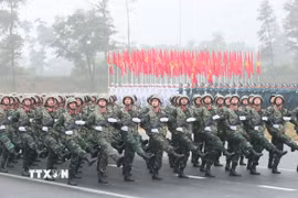 Kiểm tra hợp luyện diễu binh, diễu hành trong Lễ kỷ niệm 50 năm Ngày Giải phóng miền Nam, thống nhất đất nước. (Ảnh: Minh Đức/TTXVN)