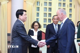 Chủ tịch nước Lương Cường tiếp Trợ lý Tổng thống, Chủ tịch Hội đồng Biển Liên bang Nga Nicolai Patrushev. (Ảnh: Lâm Khánh/TTXVN)