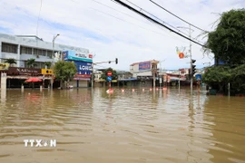 Khu vực ngập úng phường Tân Thịnh (tỉnh Thái Nguyên). (Ảnh: Nhật Anh/TTXVN)