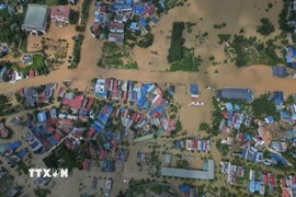 Khu vực ngập úng phường Tân Thịnh (tỉnh Thái Nguyên). (Ảnh: Minh Quyết/TTXVN)