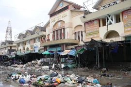 Sau khi nước lũ rút, rác thải bủa vây chợ Tuy Hòa. (Ảnh: Tuấn Anh/TTXVN)