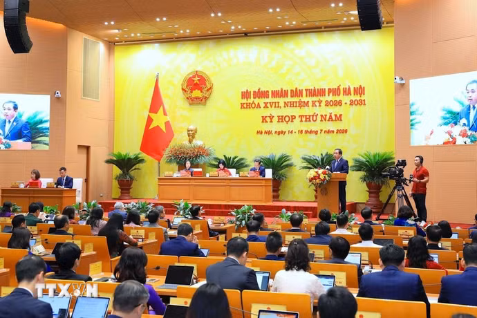 Quang cảnh phiên khai mạc Kỳ họp thứ năm, HĐND thành phố Hà Nội khóa XVII. (Ảnh: Trung Nguyên/TTXVN)