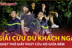 Ông Nguyễn Văn Thọ, Phó Chủ tịch thường trực Ủy ban Nhân dân Thành phố Hồ Chí Minh, tham dự lễ căng bó cáp dây văng đầu tiên tại dự án cầu Phước An. (Ảnh: Hoàng Nhị/TTXVN)