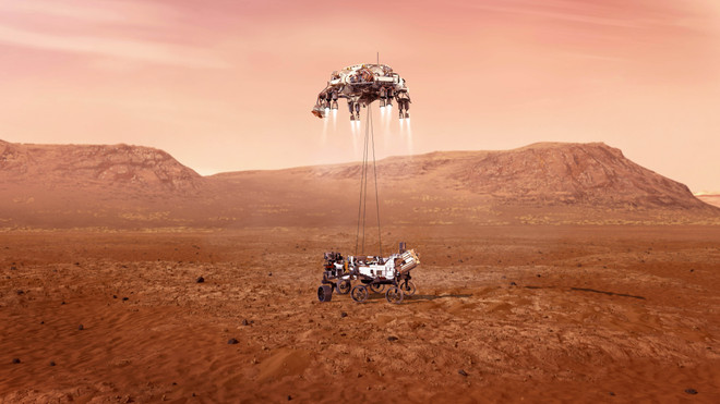 យាន Perseverance របស់ NASA ចុះចតលើភពអង្គារ។ (រូបថត៖ THX/TTXVN) sao-hoa-nasa.jpg