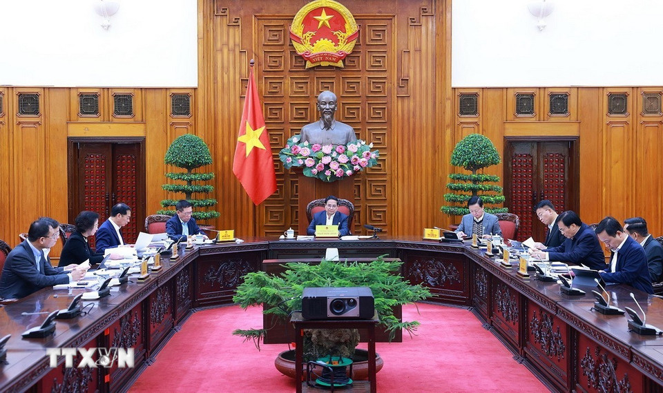 Thủ tướng Phạm Minh Chính chủ trì Phiên họp lần thứ 5 của Ban Chỉ đạo tinh gọn bộ máy của Chính phủ. (Ảnh: Dương Giang/TTXVN)