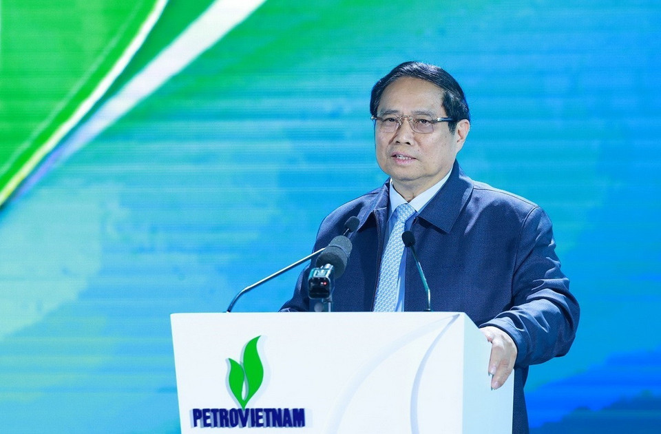 Thủ tướng Phạm Minh Chính chỉ đạo Hội nghị triển khai nhiệm vụ năm 2025 của ngành dầu khí. (Ảnh: Dương Giang/TTXVN)