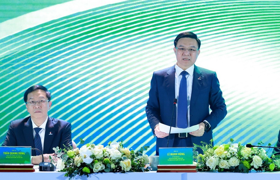 Chủ tịch Tập đoàn Dầu khí quốc gia Việt Nam Lê Mạnh Hùng phát biểu. (Ảnh: Dương Giang/TTXVN)