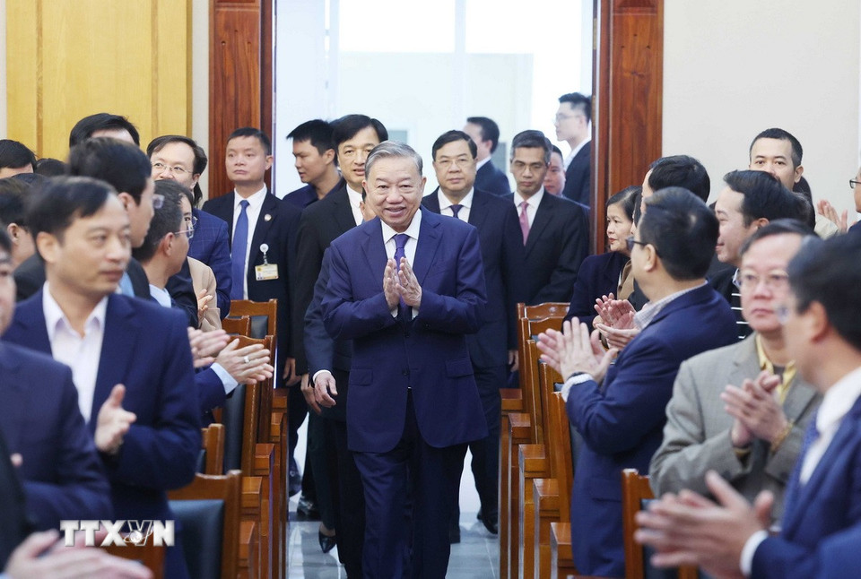 Tổng Bí thư Tô Lâm đến dự hội nghị. (Ảnh: Thống Nhất/TTXVN)