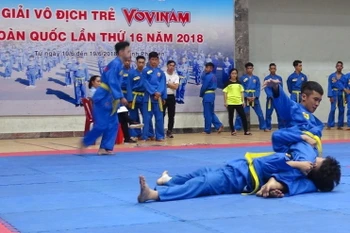 Các vận động viên thi đấu nội dung biểu diễn. (Ảnh: Xuân Triệu/TTXVN)