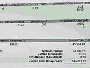 Hóa đơn tiền nước lên đến hơn 44.000 ringgit. (Ảnh: The Weekend Bulletin).