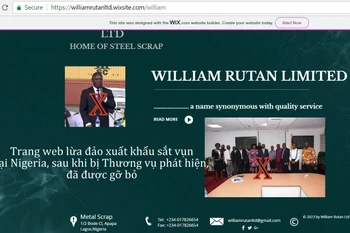 Trang web lừa đảo xuất khẩu sắt vụn tại Nigeria sau khi bị Thương vụ phát hiện, đã được gỡ bỏ. (Ảnh:moit.gov.vn)