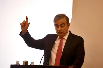 Cựu Chủ tịch hãng ô tô Nissan Carlos Ghosn trong cuộc họp báo công khai đầu tiên kể từ khi rời khỏi Nhật Bản, tại Beirut, Liban ngày 8/1/2020. (Ảnh: THX/TTXVN)