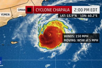 Siêu bão Chapala chuẩn bị đổ bộ vào Yemen và Oman. (Nguồn: weather.com)