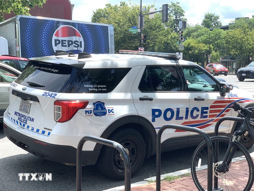 Xe cảnh sát tuần tra tại trung tâm thủ đô Washington D.C. (Ảnh: Ngọc Quang/TTXVN)