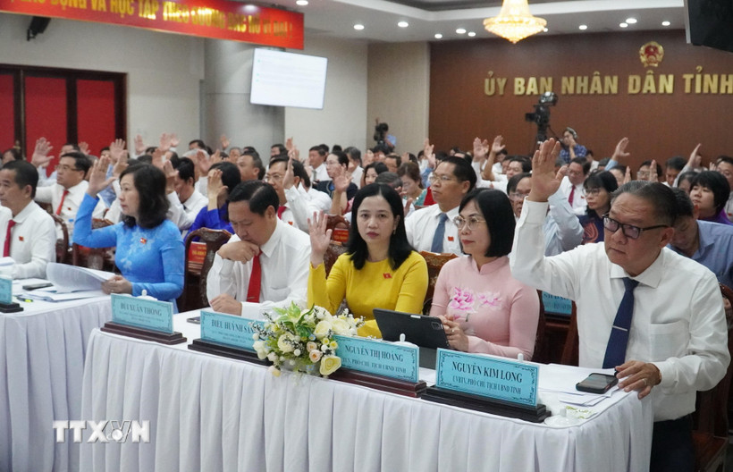 Đại biểu Hội đồng Nhân dân tỉnh Đồng Nai khóa X biểu quyết thông qua nhiều nghị quyết quan trọng tại kỳ họp thứ 10. (Ảnh: Sỹ Tuyên/TTXVN)